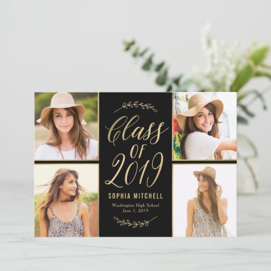 放射枝編集可能カラー卒業写真 招待状 (スタンド正面)