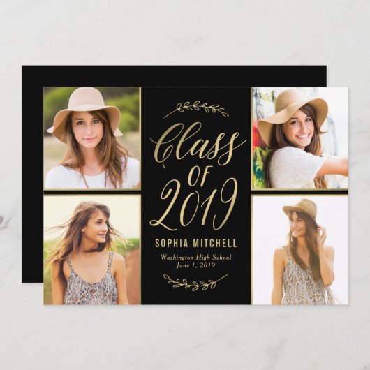 放射枝編集可能カラー卒業写真 招待状 (正面/裏面)