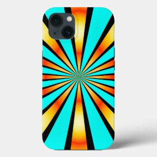 放射状パターンターコイズオレンジブラック iPhone 13ケース