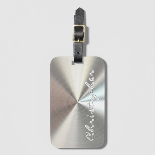 放射状パーソナライズされたメタリックルック – クロム ラゲッジタグ (正面縦)