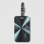 放射状パーソナライズされたメタリックルック – ライトブルー ラゲッジタグ (正面縦)