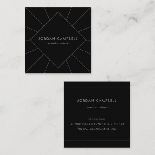 放射状ミニマルジオメトリブラック スクエア名刺 (正面/裏面)