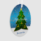 放射線シンボル付きの緑のクリスマスツリー オーナメント (正面)