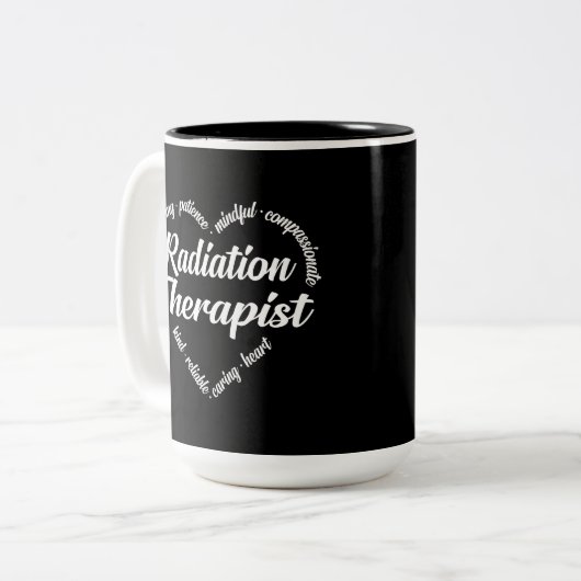 放射線セラピストハートワードクラウド ツートーンマグカップ (正面左)