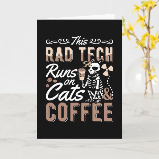 放射線学この素晴らしいは走猫とコーヒーX線を技術する カード (黄色い花)