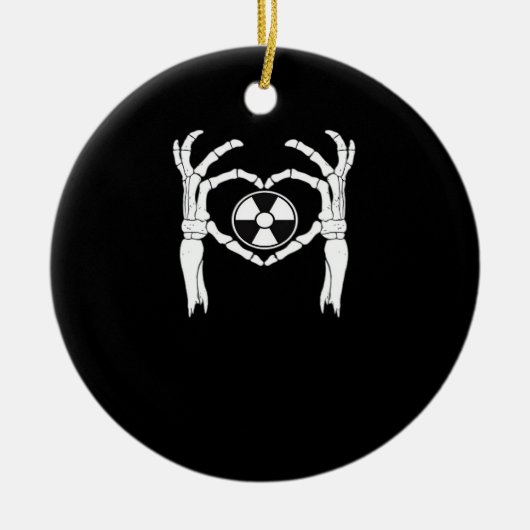 放射線学X線テックハート型スケルトンハンドD セラミックオーナメント (正面)