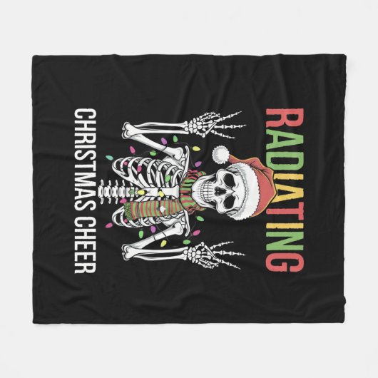 放射線科のクリスマスサンタスケルトンX線技師 フリースブランケット (正面(横))