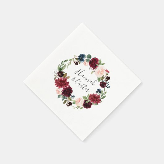 放射開花パーソナライズされた結婚の スタンダードカクテルナプキン (角)