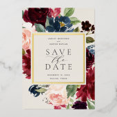 放射開花フォイル日付カードを保存 箔招待状 (正面)