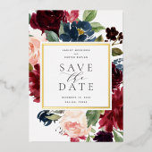 放射開花フォイル日付カードを保存 箔招待状 (正面)