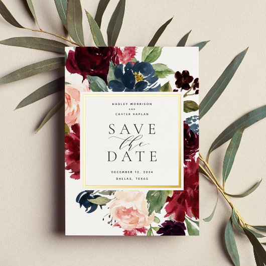 放射開花フォイル日付カードを保存 箔招待状