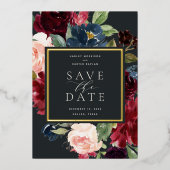 放射開花フォイル日付カードを保存 箔招待状 (正面)