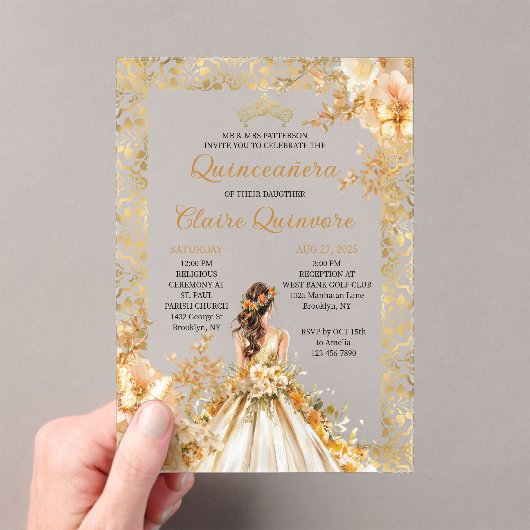 放射開花フローラプリンセス金ゴールドキンセアニェラ アクリル招待状 (インサイチュ (ポータブル))