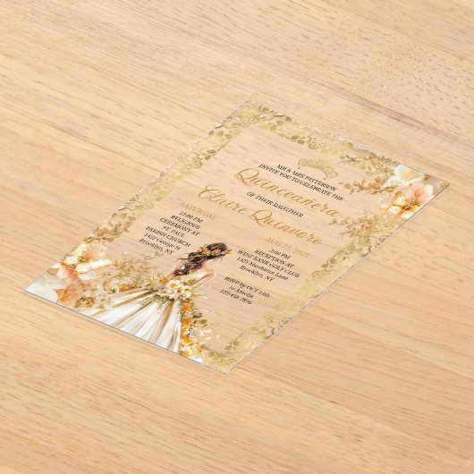 放射開花フローラプリンセス金ゴールドキンセアニェラ アクリル招待状 (レイダウン)