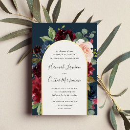 放射開花フローラ結婚アーチ 箔招待状