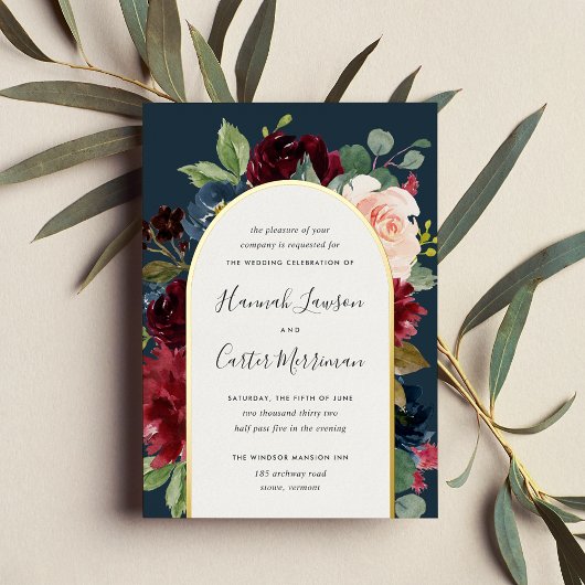 放射開花フローラ結婚アーチ 箔招待状