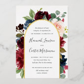 放射開花フローラ結婚アーチ 箔招待状 (正面)