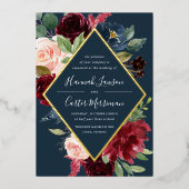 放射開花フローラ結婚フレーム 箔招待状 (正面)