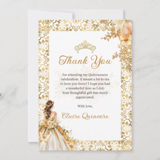 放射開花フローラ金ゴールド写真キンセアニェラ サンキューカード (正面)