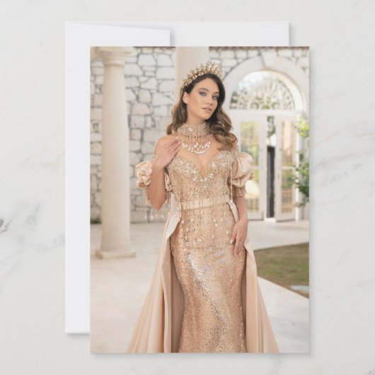 放射開花フローラ金ゴールド写真キンセアニェラ サンキューカード (裏面)