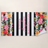 放射開花フローラ パーソナライズされた ビーチタオル (正面)