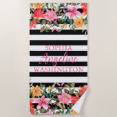 放射開花フローラ パーソナライズされた ビーチタオル (正面)