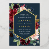 放射開花幾何学的フローラ結婚フレーム 箔招待状 (正面)