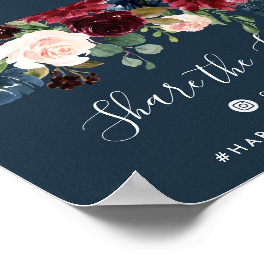 放射開花結婚のハッシュタグ記号 |ネイビー ポスター (角)