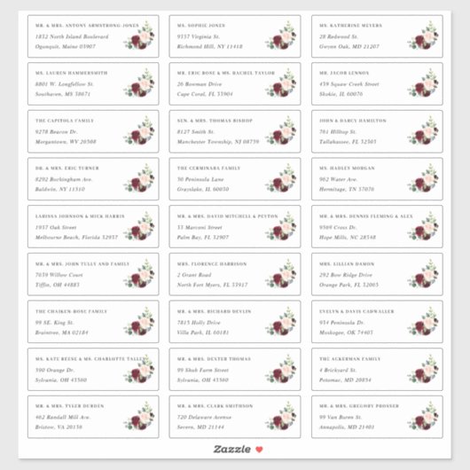 放射開花 |個々のゲスト住所 シール (シート)