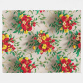 放射開花:赤鮮やかと黄色のフローラ フリースブランケット (正面(横))