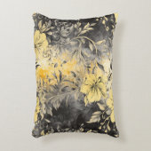 放射開花：黄色と黒のフローラ アクセントクッション (正面(垂直))