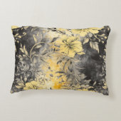放射開花：黄色と黒のフローラ アクセントクッション (裏面)