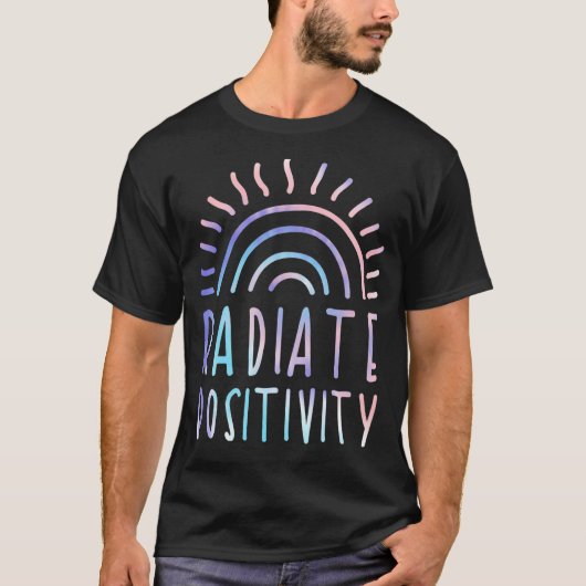 放射陽性やる気を起こさせる引用文レインボー Tシャツ (正面)