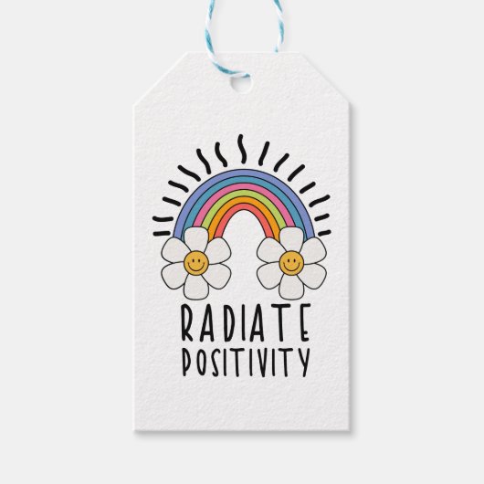 放射陽性 |カラフル虹と花 ギフトタグ (正面)