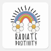 放射陽性 |カラフル虹と花 スクエアシール (正面)