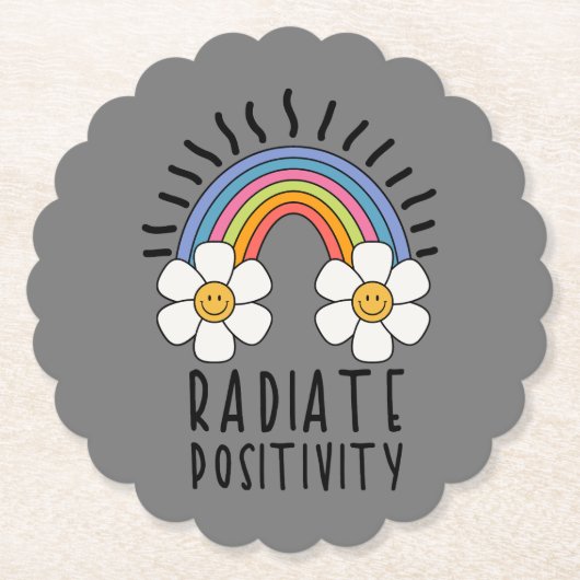 放射陽性 |カラフル虹と花 ペーパーコースター (正面)