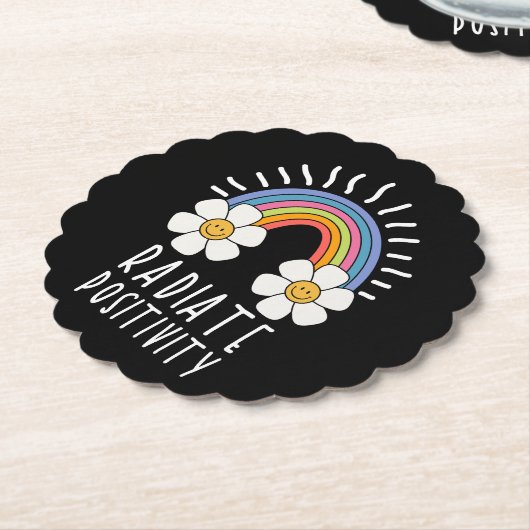 放射陽性 |カラフル虹と花 ペーパーコースター (アングル)