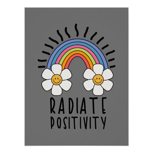 放射陽性 |カラフル虹と花 ポスター (正面)