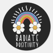 放射陽性 |カラフル虹と花 ラウンドシール (正面)