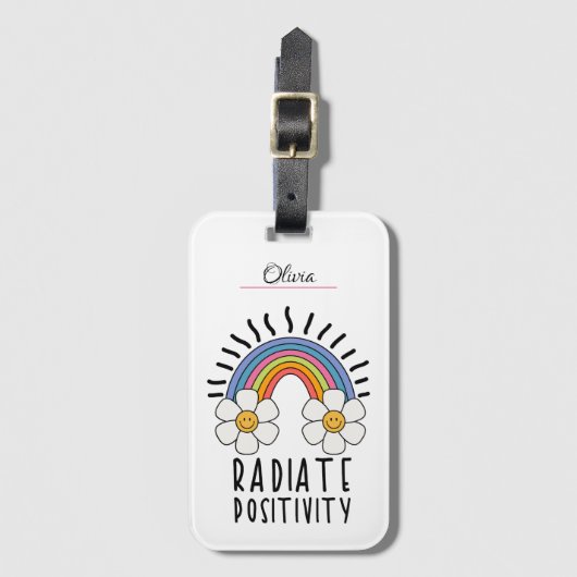 放射陽性 |カラフル虹と花 ラゲッジタグ (正面縦)