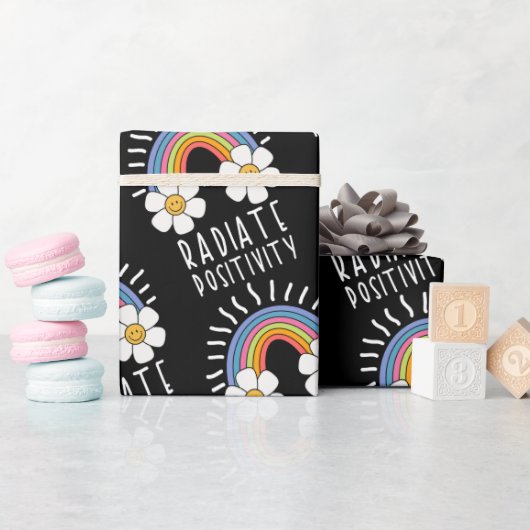 放射陽性 |カラフル虹と花 ラッピングペーパー (ベビーシャワー)