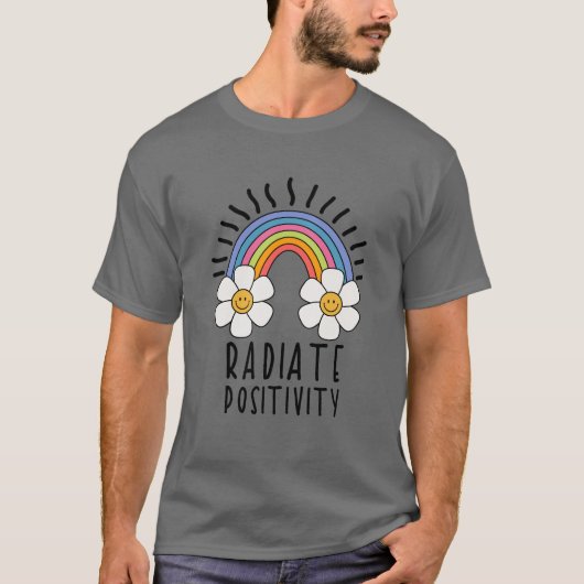 放射陽性 |カラフル虹と花 Tシャツ (正面)
