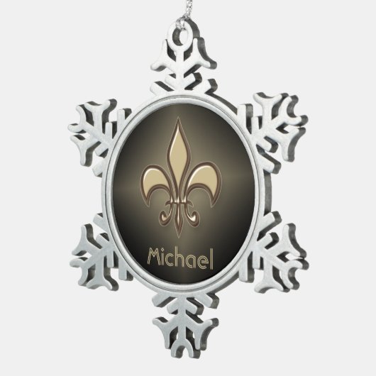 放射黒い金ゴールドの(紋章の)フラ・ダ・リ スノーフレークピューターオーナメント (右)