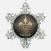 放射黒い金ゴールドの(紋章の)フラ・ダ・リ スノーフレークピューターオーナメント (正面)