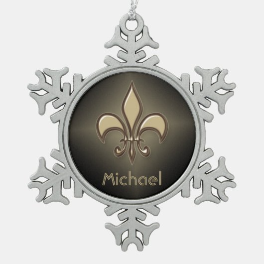 放射黒い金ゴールドの(紋章の)フラ・ダ・リ スノーフレークピューターオーナメント (正面)