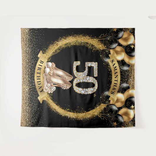 放射50番目の誕生日ダイヤモンド数ハイヒール タペストリー (正面(横))