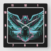 放射《鳥》ハヤブサグロー時計 スクエア壁時計 (正面)