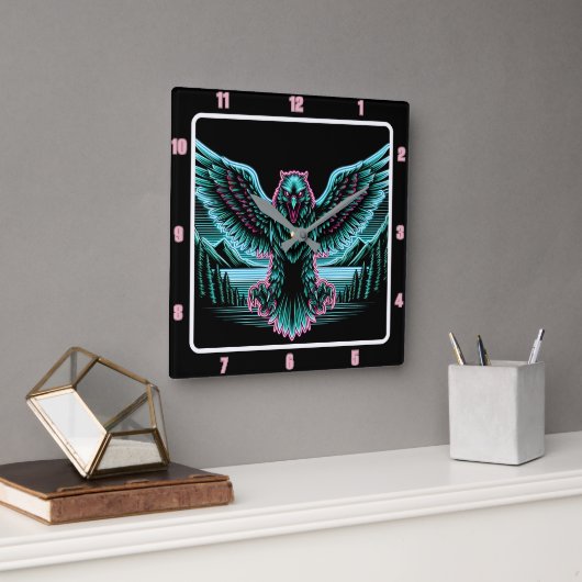 放射《鳥》ハヤブサグロー時計 スクエア壁時計 (オフィス)