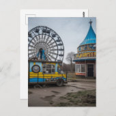 放棄されたカーニバル空の観覧車とテント ポストカード (正面/裏面)