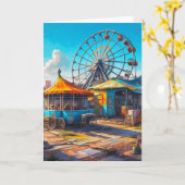 放棄されたカーニバル空の観覧車と乗り物 カード (黄色い花)